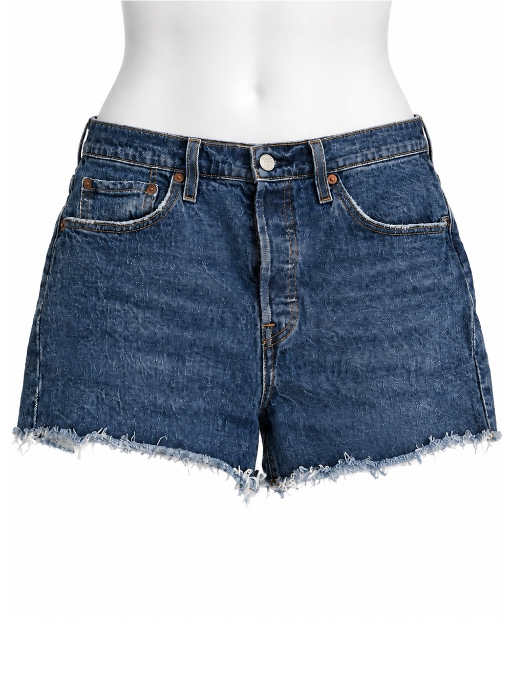 Size 28 Levi’s Women’s 501 Denim Cutoff Shorts Dark Blue Frayed Hem
